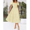 imageZESICA Womens 2025 Summer Square Neck Short Puff Sleeve Solid Color High Waist Casual Smocked Flowy A Line Tiered Midi DressLight Yellow