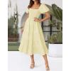 imageZESICA Womens 2025 Summer Square Neck Short Puff Sleeve Solid Color High Waist Casual Smocked Flowy A Line Tiered Midi DressLight Yellow