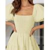 imageZESICA Womens 2025 Summer Square Neck Short Puff Sleeve Solid Color High Waist Casual Smocked Flowy A Line Tiered Midi DressLight Yellow
