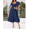 imageZESICA Womens 2025 Summer Square Neck Short Puff Sleeve Solid Color High Waist Casual Smocked Flowy A Line Tiered Midi DressNavy