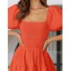 imageZESICA Womens 2025 Summer Square Neck Short Puff Sleeve Solid Color High Waist Casual Smocked Flowy A Line Tiered Midi DressOrange
