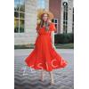 imageZESICA Womens 2025 Summer Square Neck Short Puff Sleeve Solid Color High Waist Casual Smocked Flowy A Line Tiered Midi DressOrange
