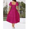 imageZESICA Womens 2025 Summer Square Neck Short Puff Sleeve Solid Color High Waist Casual Smocked Flowy A Line Tiered Midi DressRose