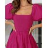 imageZESICA Womens 2025 Summer Square Neck Short Puff Sleeve Solid Color High Waist Casual Smocked Flowy A Line Tiered Midi DressRose