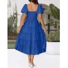 imageZESICA Womens 2025 Summer Square Neck Short Puff Sleeve Solid Color High Waist Casual Smocked Flowy A Line Tiered Midi DressRoyal Blue