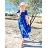 imageZESICA Womens 2025 Summer Square Neck Short Puff Sleeve Solid Color High Waist Casual Smocked Flowy A Line Tiered Midi DressRoyal Blue