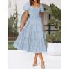 imageZESICA Womens 2025 Summer Square Neck Short Puff Sleeve Solid Color High Waist Casual Smocked Flowy A Line Tiered Midi DressSky Blue