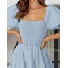 imageZESICA Womens 2025 Summer Square Neck Short Puff Sleeve Solid Color High Waist Casual Smocked Flowy A Line Tiered Midi DressSky Blue