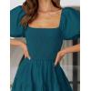 imageZESICA Womens 2025 Summer Square Neck Short Puff Sleeve Solid Color High Waist Casual Smocked Flowy A Line Tiered Midi DressTeal