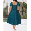 imageZESICA Womens 2025 Summer Square Neck Short Puff Sleeve Solid Color High Waist Casual Smocked Flowy A Line Tiered Midi DressTeal