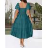 imageZESICA Womens 2025 Summer Square Neck Short Puff Sleeve Solid Color High Waist Casual Smocked Flowy A Line Tiered Midi DressTeal Green