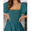 imageZESICA Womens 2025 Summer Square Neck Short Puff Sleeve Solid Color High Waist Casual Smocked Flowy A Line Tiered Midi DressTeal Green