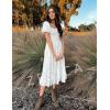 imageZESICA Womens 2025 Summer Square Neck Short Puff Sleeve Solid Color High Waist Casual Smocked Flowy A Line Tiered Midi DressWhite