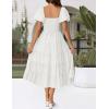 imageZESICA Womens 2025 Summer Square Neck Short Puff Sleeve Solid Color High Waist Casual Smocked Flowy A Line Tiered Midi DressWhite