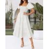 imageZESICA Womens 2025 Summer Square Neck Short Puff Sleeve Solid Color High Waist Casual Smocked Flowy A Line Tiered Midi DressWhite
