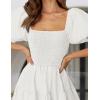 imageZESICA Womens 2025 Summer Square Neck Short Puff Sleeve Solid Color High Waist Casual Smocked Flowy A Line Tiered Midi DressWhite