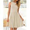 imageZESICA Womens Summer Sleeveless Mini Dress 2025 Crewneck Knit A Line Pleated Swing Casual Basic Short DressAlmond
