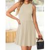 imageZESICA Womens Summer Sleeveless Mini Dress 2025 Crewneck Knit A Line Pleated Swing Casual Basic Short DressAlmond