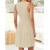 imageZESICA Womens Summer Sleeveless Mini Dress 2025 Crewneck Knit A Line Pleated Swing Casual Basic Short DressAlmond