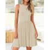 imageZESICA Womens Summer Sleeveless Mini Dress 2025 Crewneck Knit A Line Pleated Swing Casual Basic Short DressAlmond