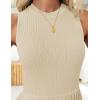 imageZESICA Womens Summer Sleeveless Mini Dress 2025 Crewneck Knit A Line Pleated Swing Casual Basic Short DressAlmond