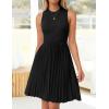 imageZESICA Womens Summer Sleeveless Mini Dress 2025 Crewneck Knit A Line Pleated Swing Casual Basic Short DressBlack