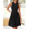 imageZESICA Womens Summer Sleeveless Mini Dress 2025 Crewneck Knit A Line Pleated Swing Casual Basic Short DressBlack