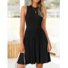 imageZESICA Womens Summer Sleeveless Mini Dress 2025 Crewneck Knit A Line Pleated Swing Casual Basic Short DressBlack