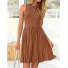imageZESICA Womens Summer Sleeveless Mini Dress 2025 Crewneck Knit A Line Pleated Swing Casual Basic Short DressCaramel