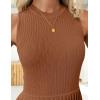 imageZESICA Womens Summer Sleeveless Mini Dress 2025 Crewneck Knit A Line Pleated Swing Casual Basic Short DressCaramel