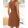 imageZESICA Womens Summer Sleeveless Mini Dress 2025 Crewneck Knit A Line Pleated Swing Casual Basic Short DressCaramel