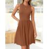 imageZESICA Womens Summer Sleeveless Mini Dress 2025 Crewneck Knit A Line Pleated Swing Casual Basic Short DressCaramel