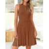 imageZESICA Womens Summer Sleeveless Mini Dress 2025 Crewneck Knit A Line Pleated Swing Casual Basic Short DressCaramel