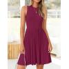imageZESICA Womens Summer Sleeveless Mini Dress 2025 Crewneck Knit A Line Pleated Swing Casual Basic Short DressEggplant