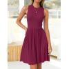 imageZESICA Womens Summer Sleeveless Mini Dress 2025 Crewneck Knit A Line Pleated Swing Casual Basic Short DressEggplant