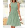 imageZESICA Womens Summer Sleeveless Mini Dress 2025 Crewneck Knit A Line Pleated Swing Casual Basic Short DressLightgreen