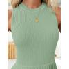 imageZESICA Womens Summer Sleeveless Mini Dress 2025 Crewneck Knit A Line Pleated Swing Casual Basic Short DressLightgreen