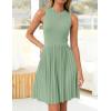 imageZESICA Womens Summer Sleeveless Mini Dress 2025 Crewneck Knit A Line Pleated Swing Casual Basic Short DressLightgreen