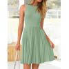 imageZESICA Womens Summer Sleeveless Mini Dress 2025 Crewneck Knit A Line Pleated Swing Casual Basic Short DressLightgreen