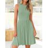 imageZESICA Womens Summer Sleeveless Mini Dress 2025 Crewneck Knit A Line Pleated Swing Casual Basic Short DressLightgreen