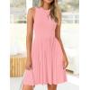 imageZESICA Womens Summer Sleeveless Mini Dress 2025 Crewneck Knit A Line Pleated Swing Casual Basic Short DressPink