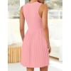imageZESICA Womens Summer Sleeveless Mini Dress 2025 Crewneck Knit A Line Pleated Swing Casual Basic Short DressPink