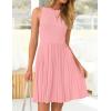 imageZESICA Womens Summer Sleeveless Mini Dress 2025 Crewneck Knit A Line Pleated Swing Casual Basic Short DressPink