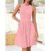imageZESICA Womens Summer Sleeveless Mini Dress 2025 Crewneck Knit A Line Pleated Swing Casual Basic Short DressPink