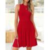 imageZESICA Womens Summer Sleeveless Mini Dress 2025 Crewneck Knit A Line Pleated Swing Casual Basic Short DressRed