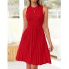 imageZESICA Womens Summer Sleeveless Mini Dress 2025 Crewneck Knit A Line Pleated Swing Casual Basic Short DressRed