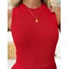 imageZESICA Womens Summer Sleeveless Mini Dress 2025 Crewneck Knit A Line Pleated Swing Casual Basic Short DressRed