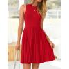 imageZESICA Womens Summer Sleeveless Mini Dress 2025 Crewneck Knit A Line Pleated Swing Casual Basic Short DressRed