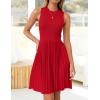 imageZESICA Womens Summer Sleeveless Mini Dress 2025 Crewneck Knit A Line Pleated Swing Casual Basic Short DressRed