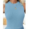 imageZESICA Womens Summer Sleeveless Mini Dress 2025 Crewneck Knit A Line Pleated Swing Casual Basic Short DressSky